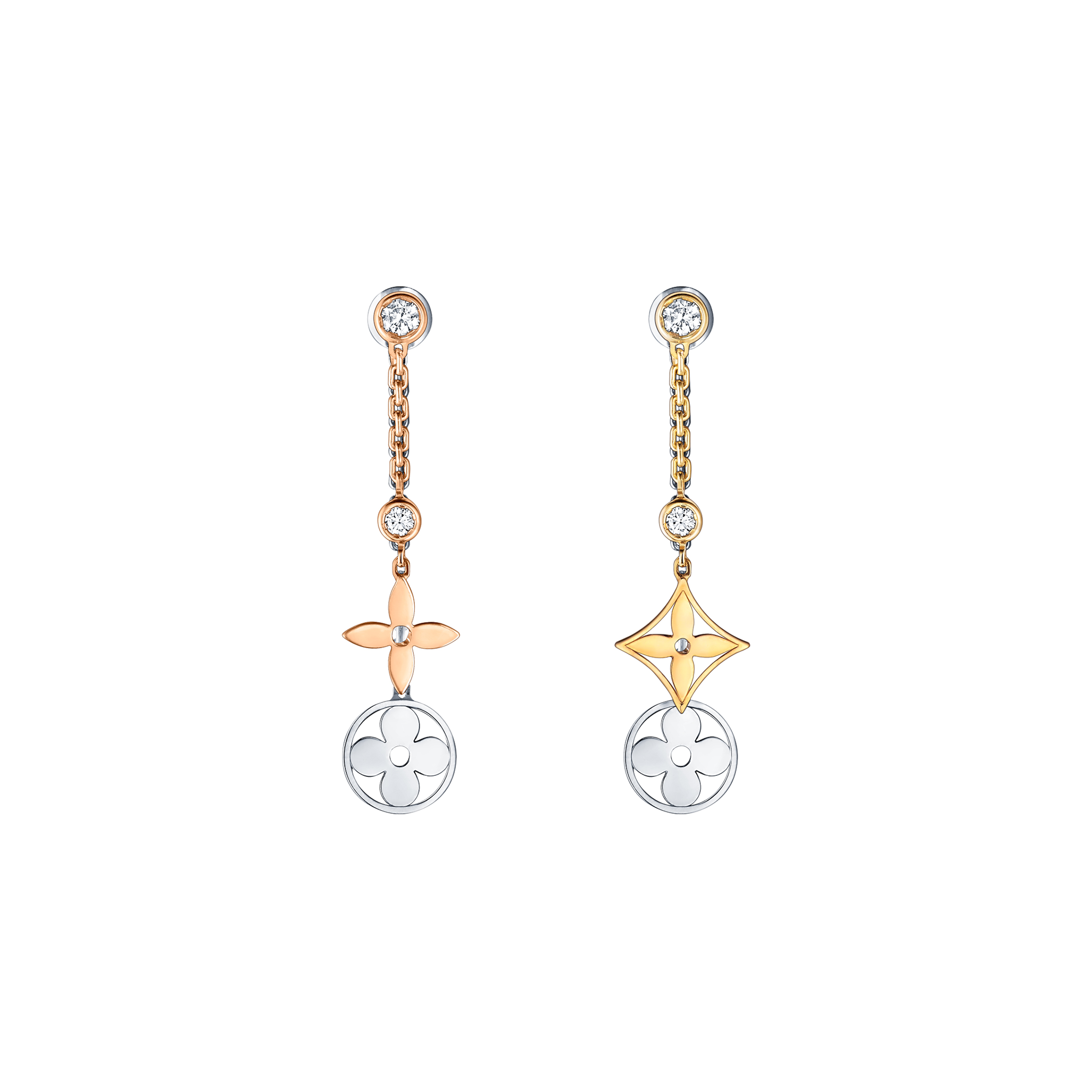 LOUIS VUITTON IDYLLE BLOSSOM THREE-COLOR GOLD AND DIAMOND LONG EARRINGS Q96413 LOUIS VUITTON IDYLLE BLOSSOM THREE-COLOR GOLD AND DIAMOND LONG EARRINGS Q96413